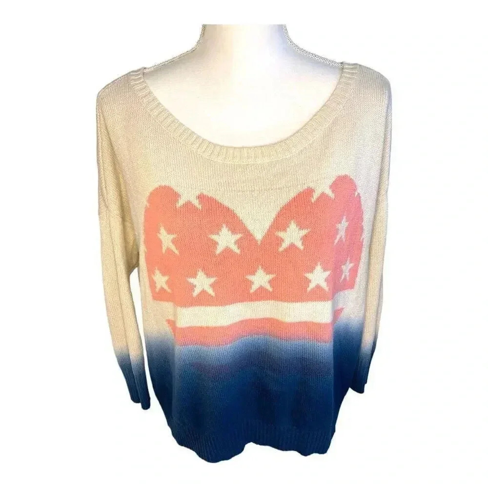 American Eagle Small Pink Blue Ombre Star Heart Sweater Oversized